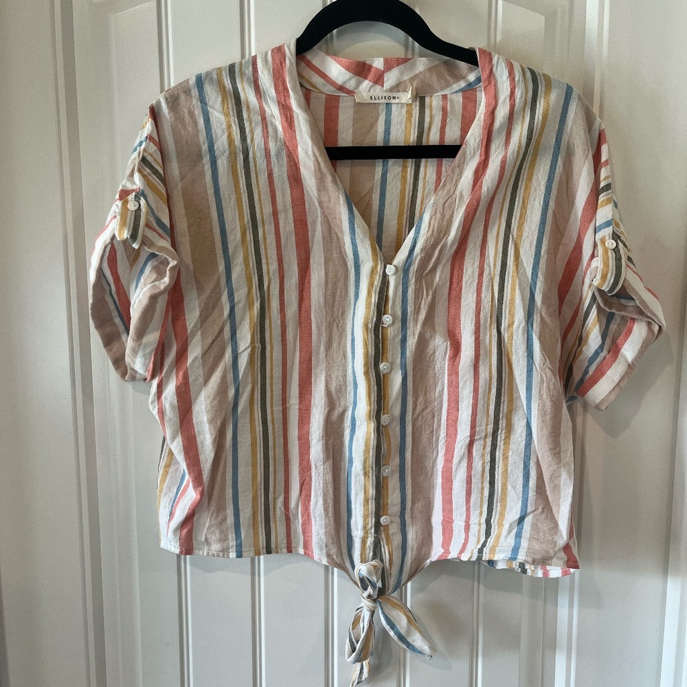 Ellison Button Down, Tie Crop Top